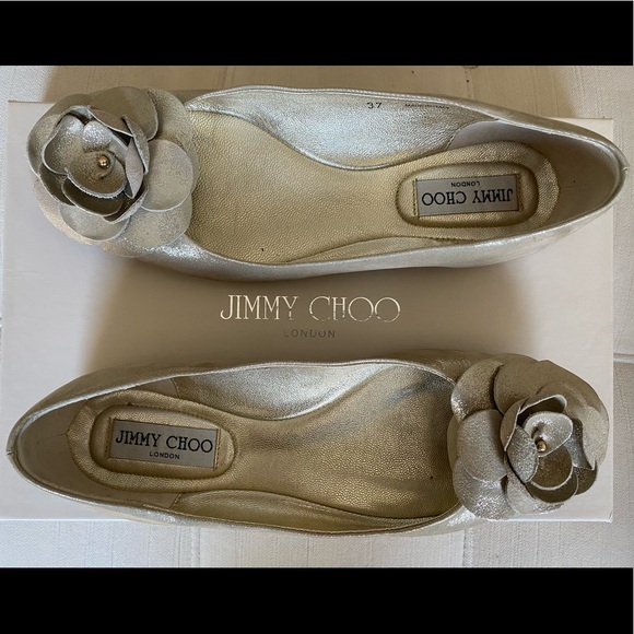 Jimmy Choo Gold Ballerina Flats - Size 37 c/w Box & Dustbag -Excellent Condition - Picture 2 of 14